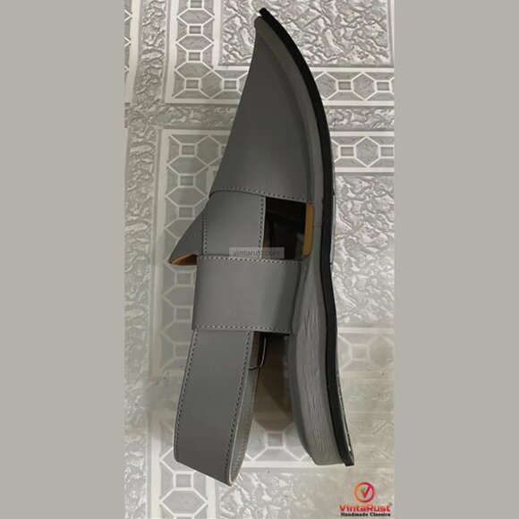 Grey Leather Kaptaan Chappal, Grey Suede Sandals For Gents, Handmade Premium main image 6